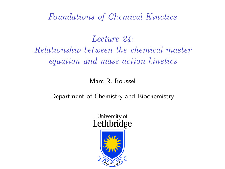foundations of chemical kinetics lecture 24 relationship