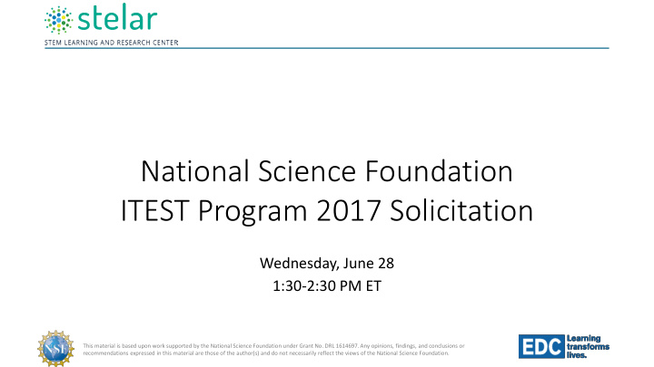 national science foundation itest program 2017