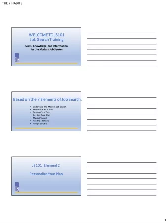 WELC  LCOME  ME TO JS  JS101  Job Search  ch Training  Skills, Knowledge, and Information  for the