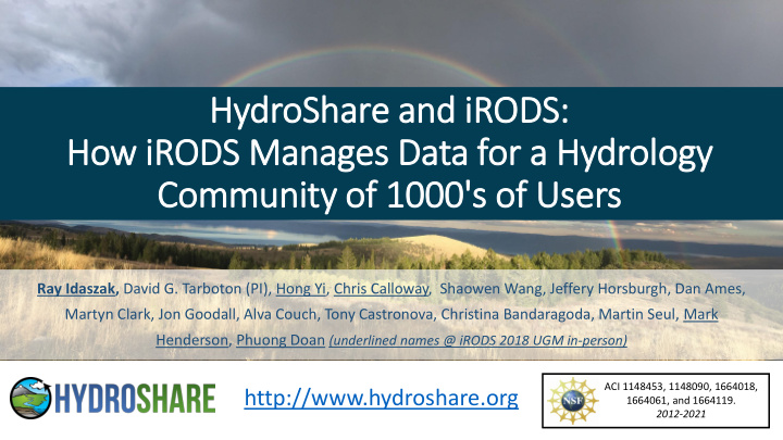 how ir irods manages data for a hydrology
