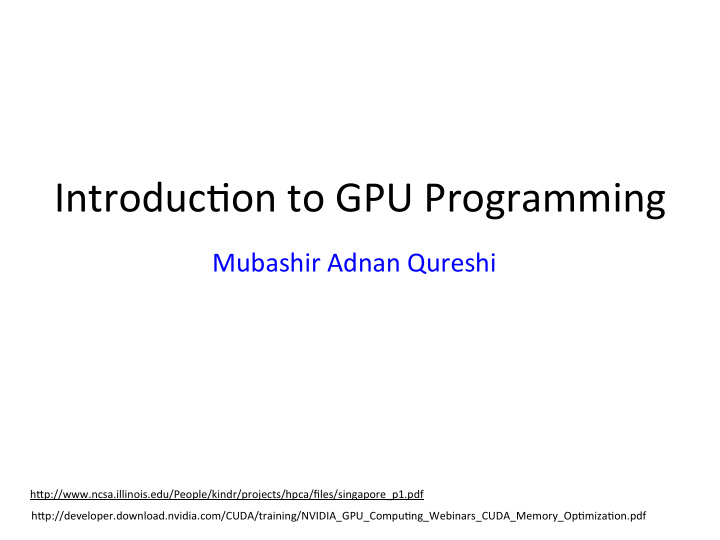 introduc on to gpu programming