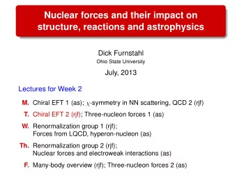 Nuclear forces and their impact on  structure, reactions and astrophysics  Dick Furnstahl  Ohio