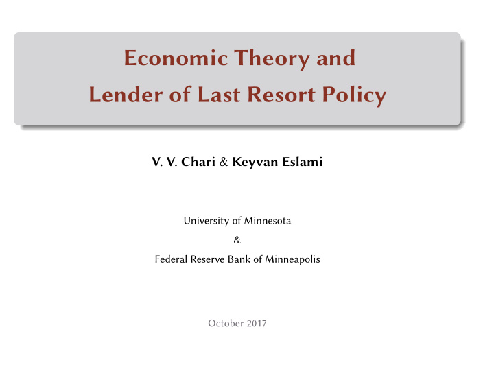 economic theory and lender of last resort policy