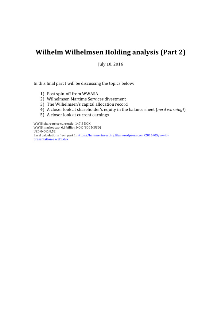 wilhelm wilhelmsen holding analysis part 2