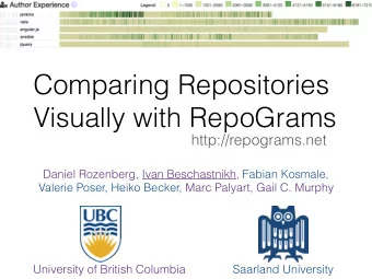 Comparing Repositories  Visually with RepoGrams  http://repograms.net  Daniel Rozenberg, Ivan