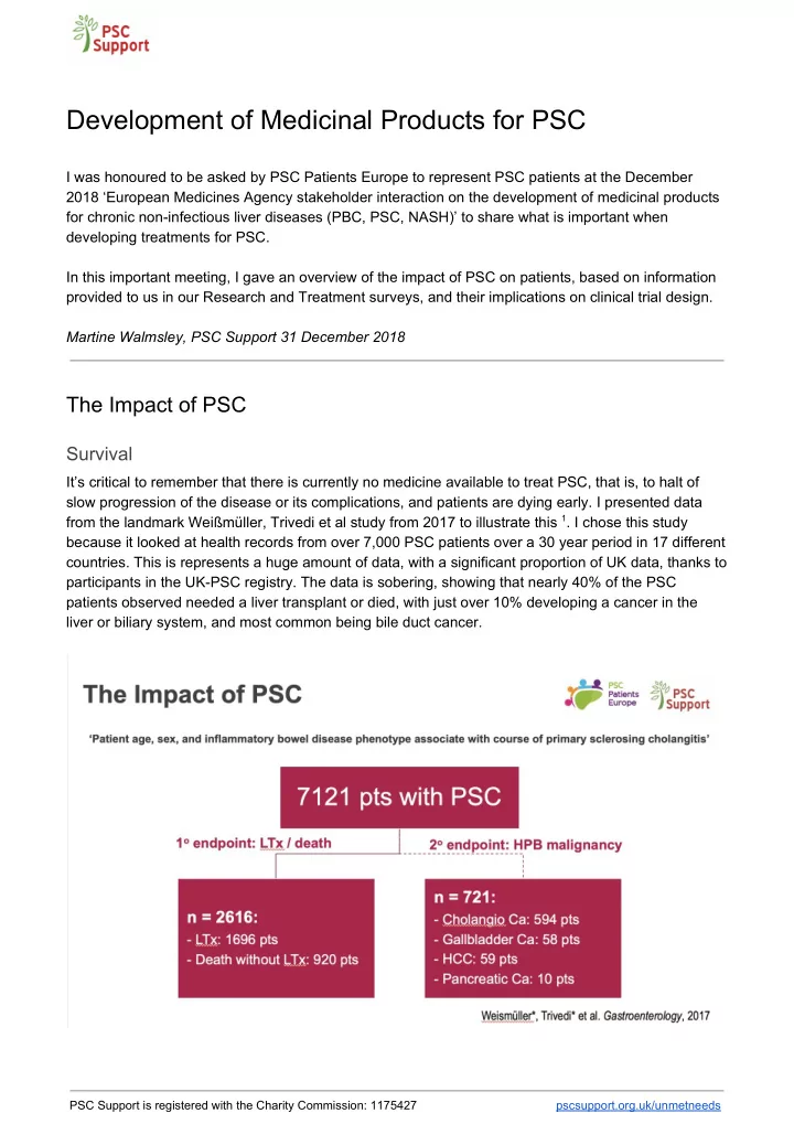 development of medicinal products for psc