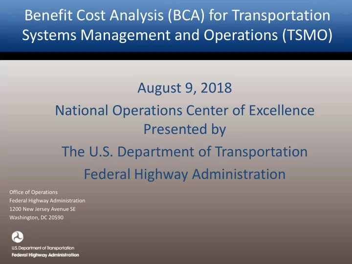 benefit cost analysis bca for transportation systems