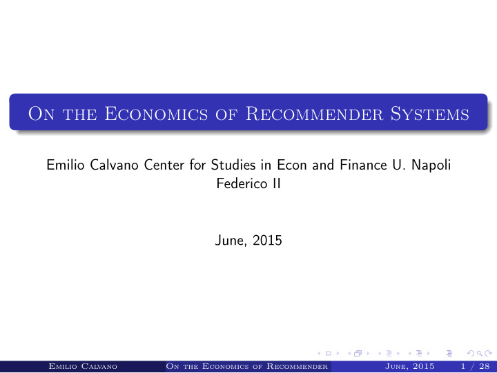on the economics of recommender systems