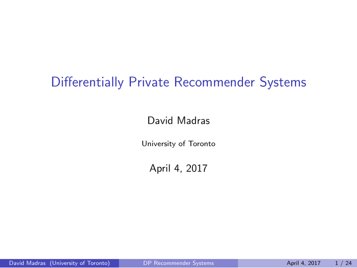differentially private recommender systems