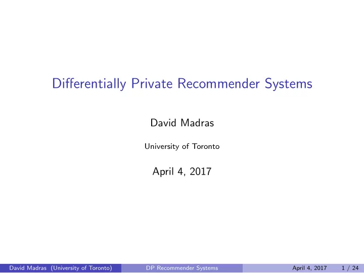 differentially private recommender systems