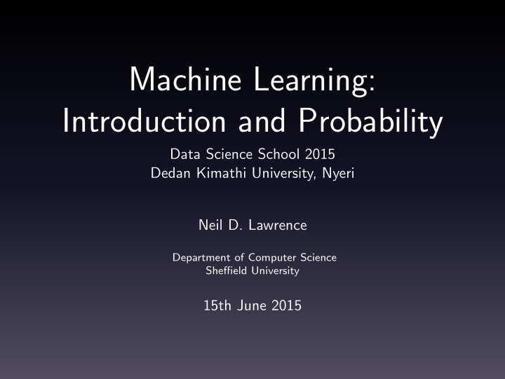 machine learning introduction and probability