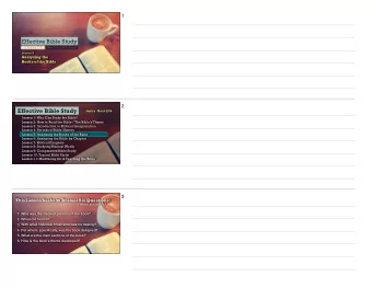 Effective Bible Study  2 Timothy 2:15  Read It, Explain It, Apply It  Lesson 5 Analyzing the