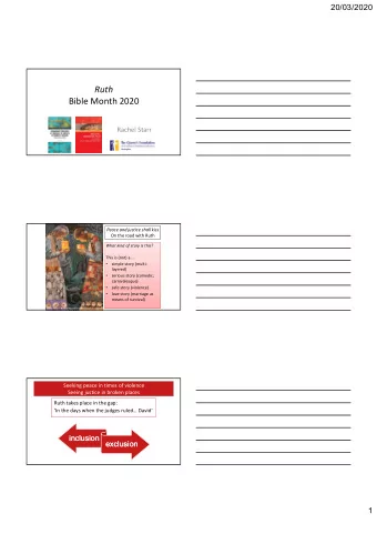 Ruth  Bible Month 2020  Rachel Starr  Peace and justice shall kiss  On the road with Ruth  What