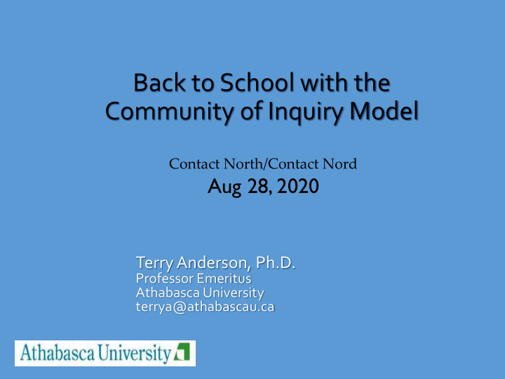 back to school with the community of inquiry model