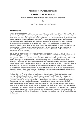 TECHNOLOGY AT MASSEY UNIVERSITY  A UNIQUE EXPERIENCE 1965-1995  Personal memories and mementos of
