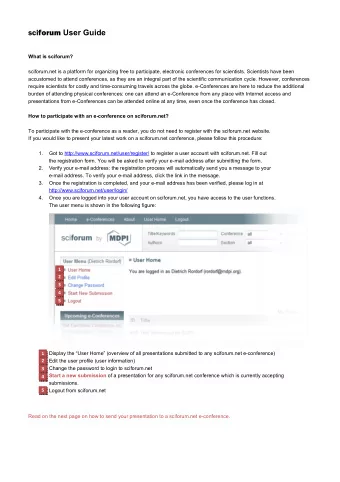 sci forum User Guide  What is sciforum?  sciforum.net is a platform for organizing free to