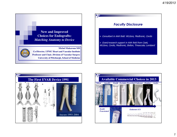 faculty disclosure new and improved choices for endografts