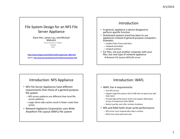 introduction file system design for an nfs file