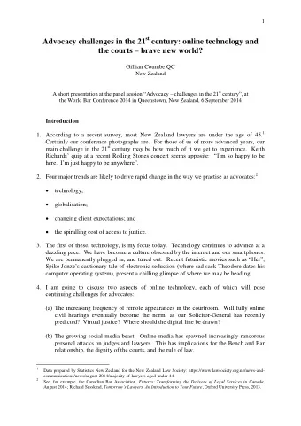 Advocacy challenges in the 21 st century: online technology and the courts  brave new world?