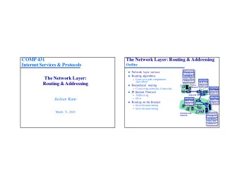 COMP 431  The Network Layer: Routing &amp; Addressing  Internet Services &amp; Protocols  Outline