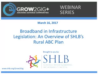 WEBINAR  SERIES  March 16, 2017  Broadband in Infrastructure  Legislation: An Overview of SHLBs