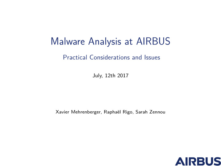 malware analysis at airbus
