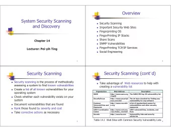 Overview  System Security Scanning  Security Scanning  and Discovery  Important Security Web