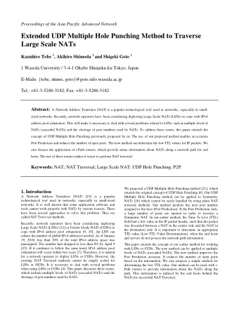 Extended UDP Multiple Hole Punching Method to Traverse  Large Scale NATs Kazuhiro Tobe 1 , Akihiro