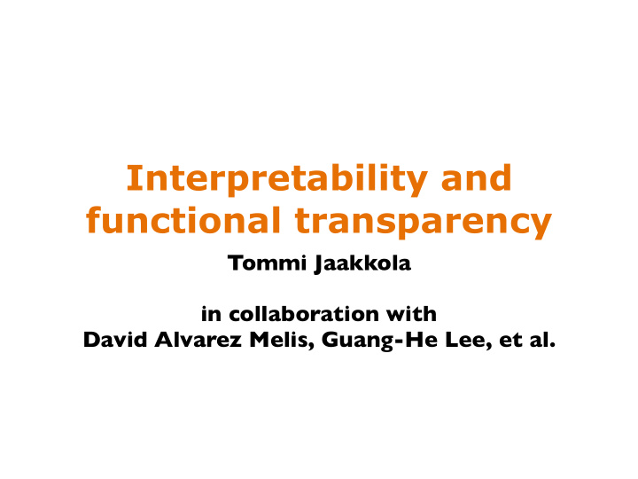 interpretability and functional transparency