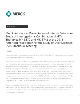 Merck Announces Presentation of Interim Data from  Study of Investigational Combination of HCV