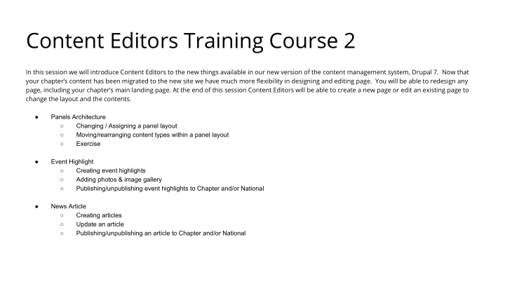 content editors training course 2
