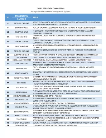 PRESENTING  ID  TITLE  AUTHOR  ABOUT THE ACOUSTIC AND OTHER NON-DESTRUCTIVE METHODS FOR PERIOD