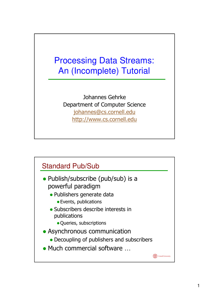 processing data streams an incomplete tutorial