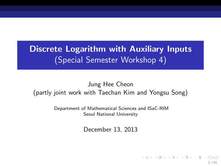 discrete logarithm with auxiliary inputs special semester