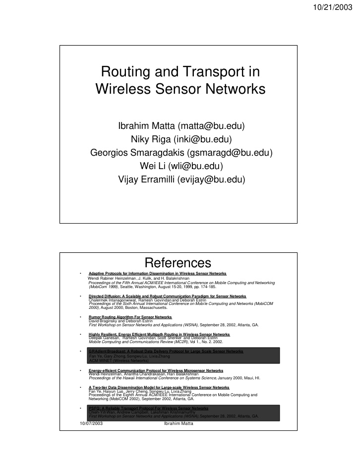 routing and transport in wireless sensor networks