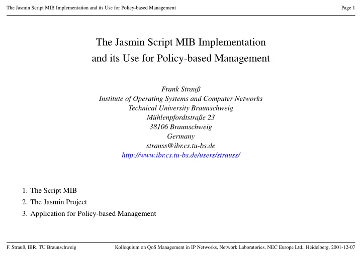 the jasmin script mib implementation and its use for
