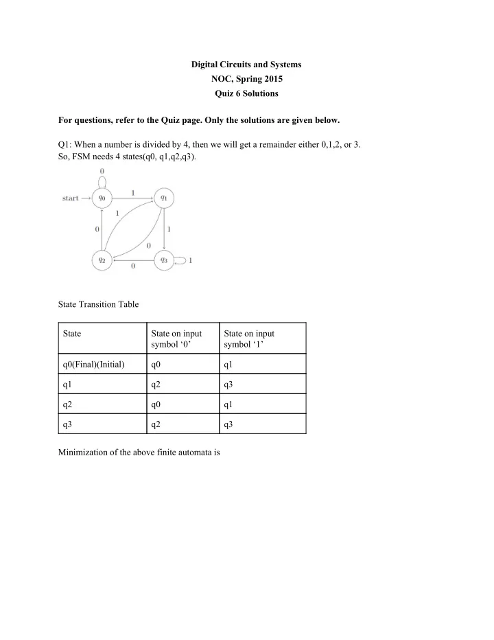 digital circuits and systems noc spring 2015 quiz 6