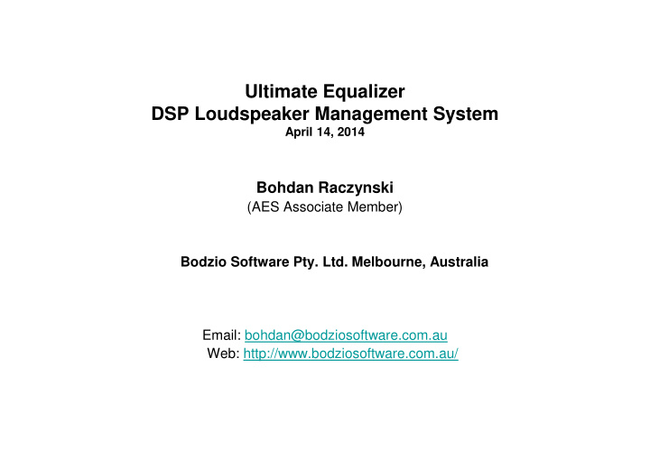 ultimate equalizer dsp loudspeaker management system