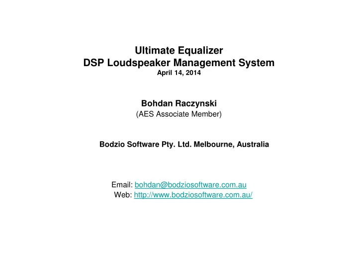 ultimate equalizer dsp loudspeaker management system