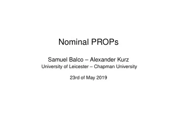 Nominal PROPs  Samuel Balco  Alexander Kurz  University of Leicester  Chapman University