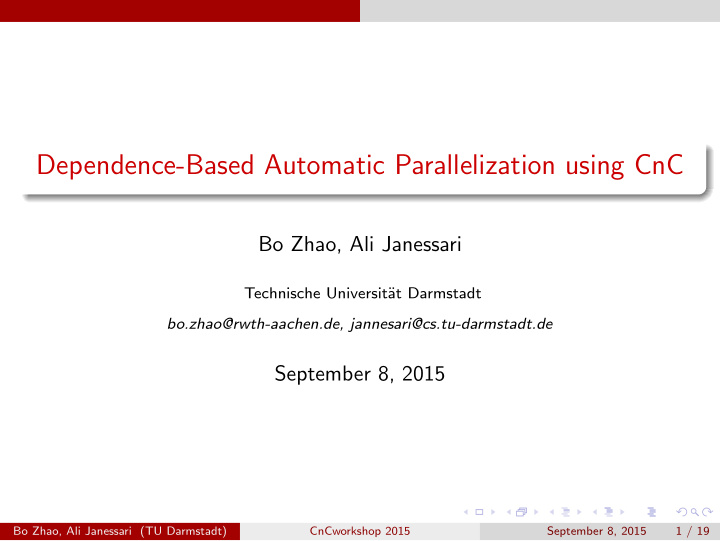 dependence based automatic parallelization using cnc