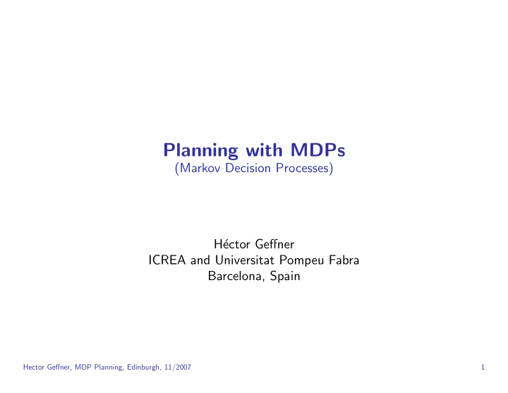 planning with mdps