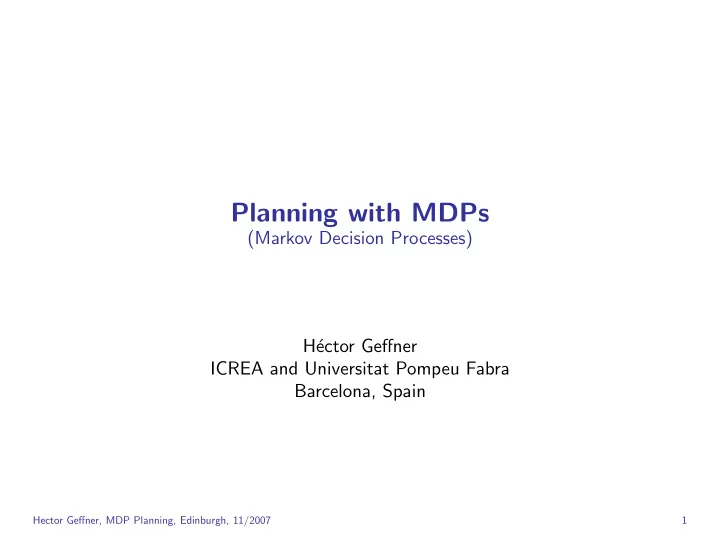 planning with mdps