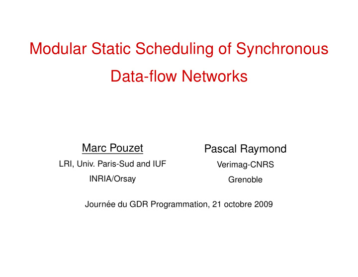 modular static scheduling of synchronous data flow