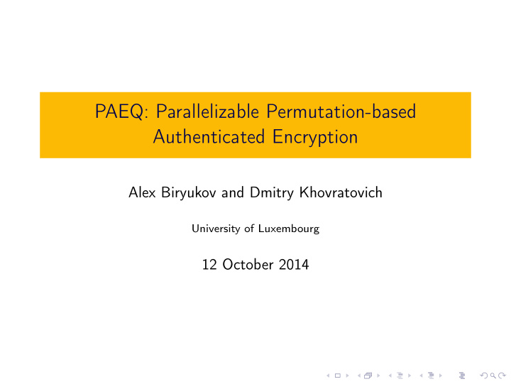 paeq parallelizable permutation based authenticated