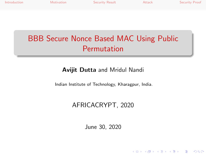 bbb secure nonce based mac using public permutation