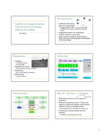 VigilNet: An Integrated Sensor  70 Mica2 motes along  280 foot long perimeter  Network System