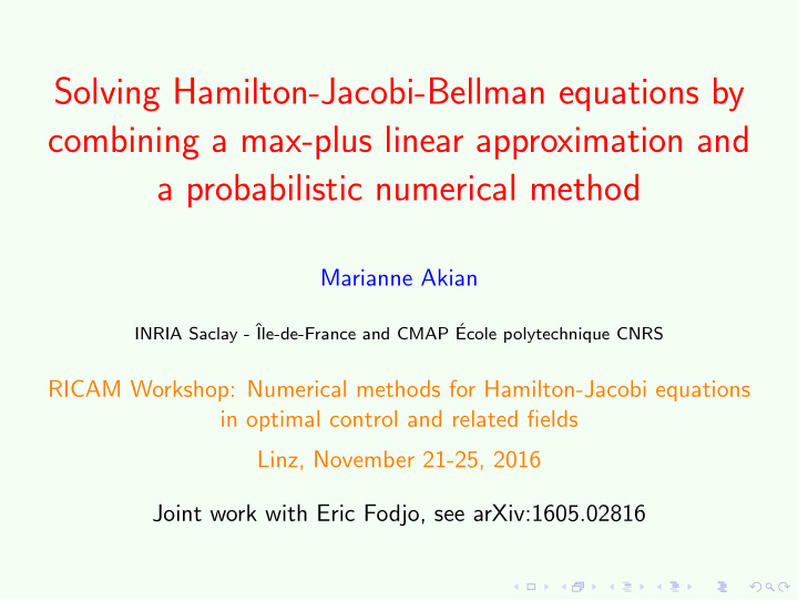 solving hamilton jacobi bellman equations by combining a
