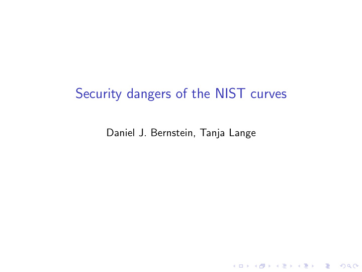 security dangers of the nist curves