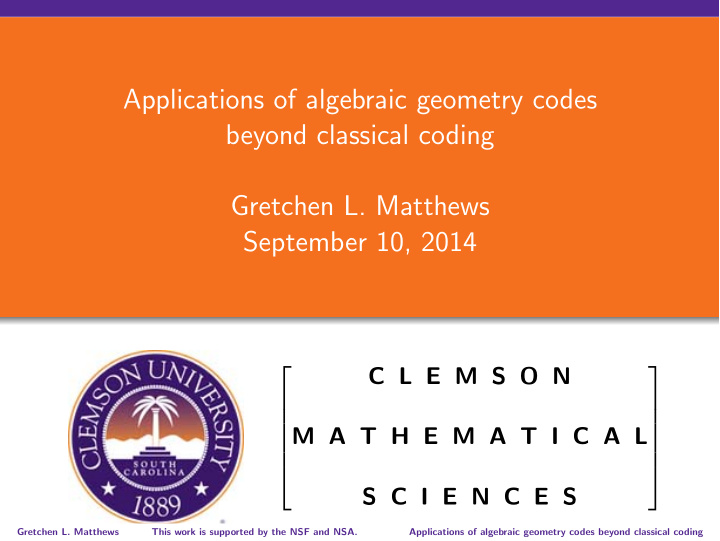 applications of algebraic geometry codes beyond classical